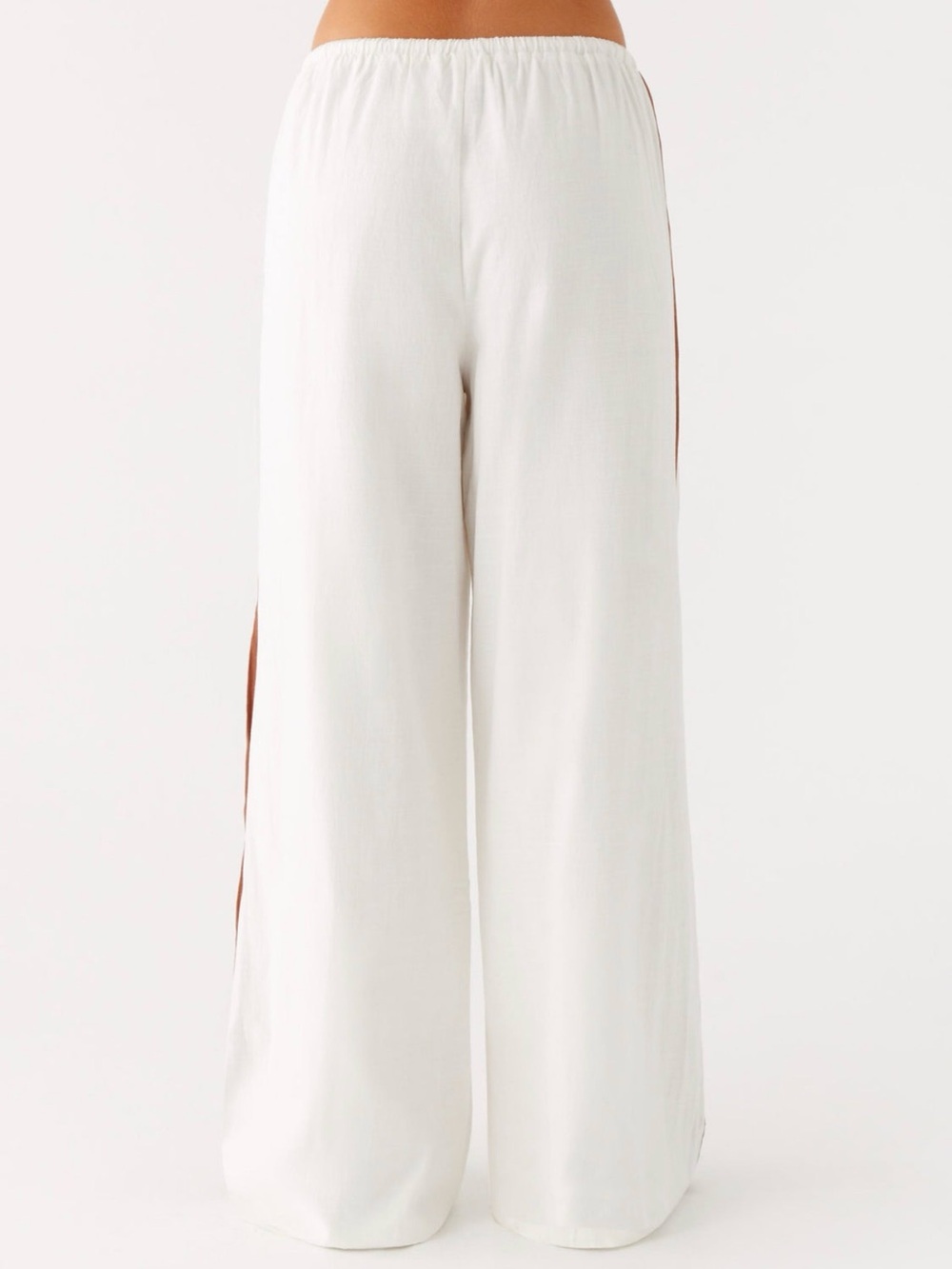 Peppermayo White Wide-Leg Drawstring Pants with Brown Side Stripe - Picture 3 of 4